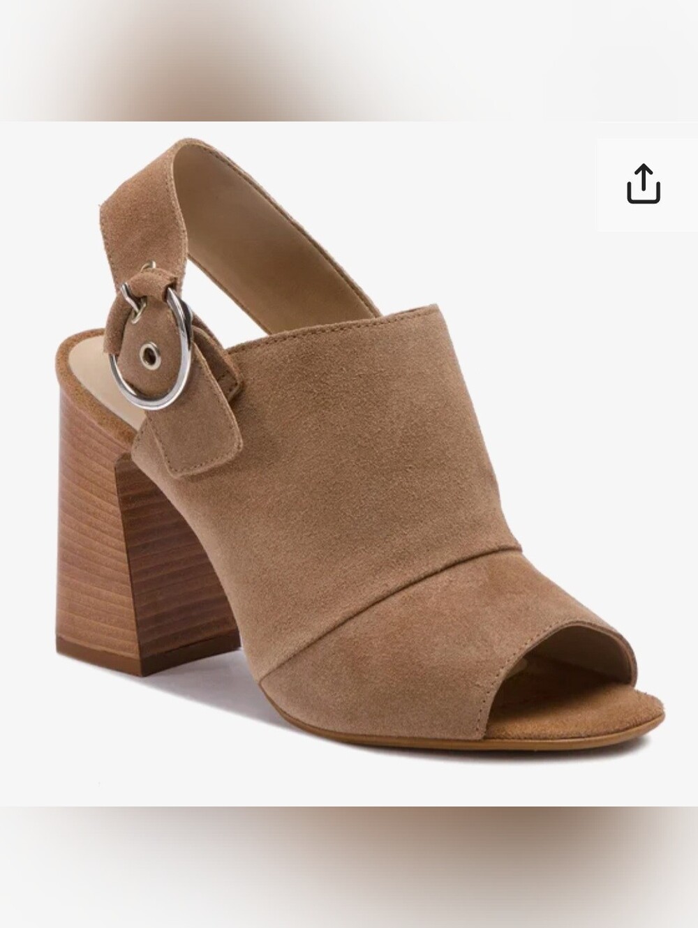Aldo Elalyan Light Brown Suede Peep-Toe Block Heel Slingback Sandal